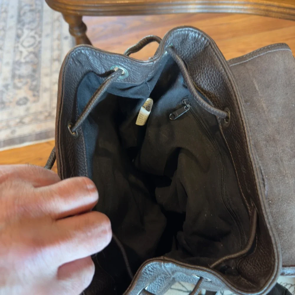 Eddie Bauer Vintage Brown‎ Pebbled Leather Backpack Rucksack Drawstring 023-2591